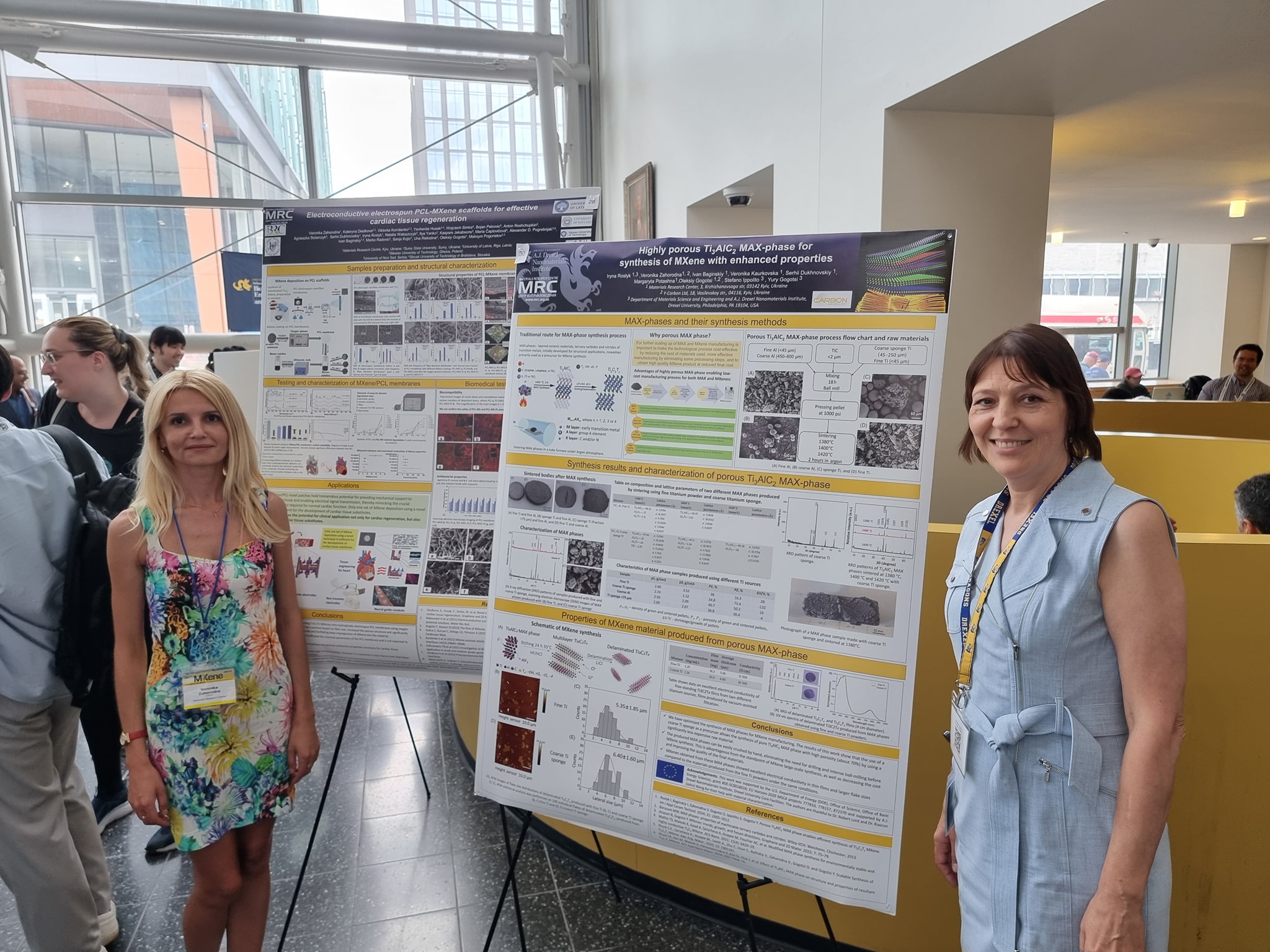 3rd International MXene Conference 2024 at Drexel University, Dr. iryna Roslyk (MRC and Drexel University) and Veronika Zahorodna(MRC and Carbon-Ukraine companies from Kyiv, Ukraine), presenting joint collaborative work at poster session about Highly porous Ti3AlC2 MAX-phase synthesis for MXene with enhanced properties