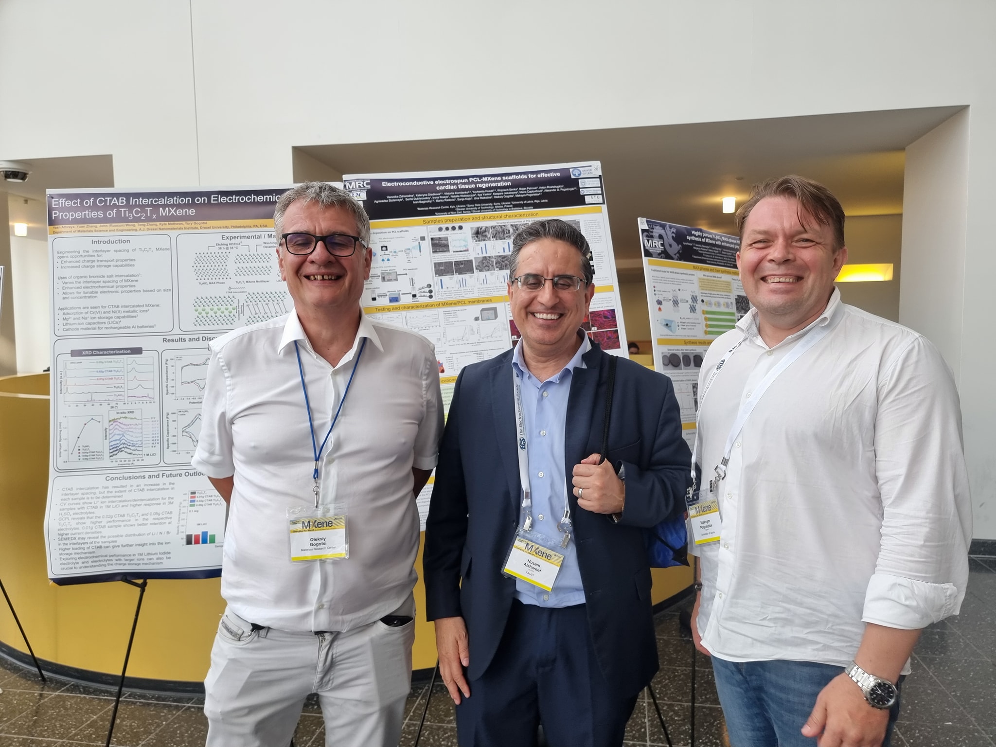3rd International MXene Conference 2024 at Drexel University, from left to right: Dr. Oleksiy Gogotsi (MRC and Carbon-Ukraine), Dr. Husam Alsharif (KAUST, Saudi Arabia), Dr. Maksym Pogorielov (University of Latvia) 3rd International MXene Conference 2024 at Drexel University, from left to right: Dr. Oleksiy Gogotsi (MRC and Carbon-Ukraine), Dr. Husam Alsharif (KAUST, Saudi Arabia), Dr. Maksym Pogorielov (University of Latvia)