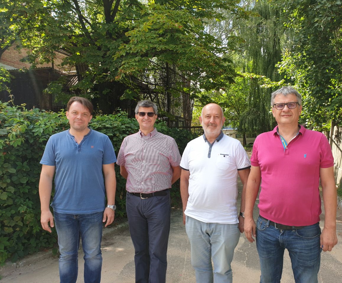 CANBIOSE seminar, invited experts and participants from left to right: Dr. Maksym Pogorielov (Nano Prime, Poland), Prof. Yury Gogotsi (Drexel University, USA), Prof. Alexander Pogrebnjak (Sumy State University, Ukraine), director of Materials Research Center Oleksiy Gogotsi, Kyiv, Ukraine, August 01, 2020 CANBIOSE seminar, invited experts and participants from left to right: Dr. Maksym Pogorielov (Nano Prime, Poland), Prof. Yury Gogotsi (Drexel University, USA), Prof. Alexander Pogrebnjak (SSU, Ukraine), director of MRC Oleksiy Gogotsi, Kyiv, Ukraine, August 01, 2020