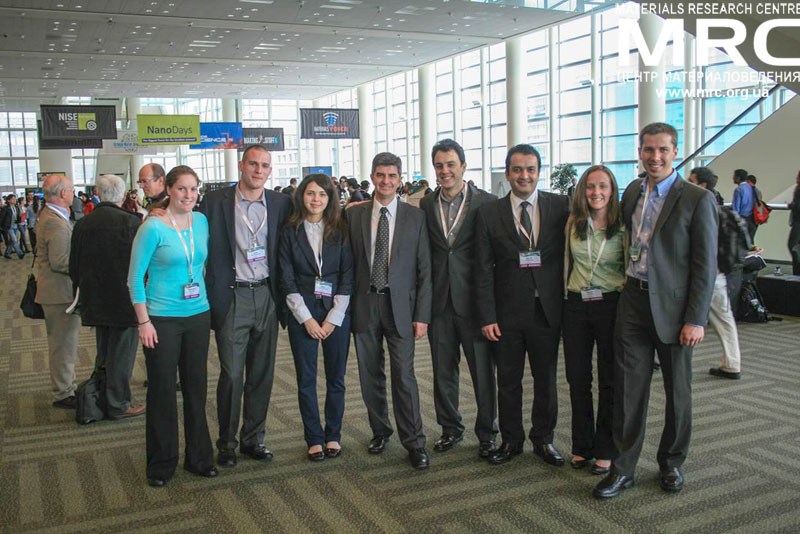 From left to right: Katie Van Aken, ohn K. McDonough, Maria Lukatskaya, prof. Yury Gogotsi, Carlos Perez, Majid Beidaghi, Kelsey Hatzell, Boris Dyatkin - Drexel Nanomaterials Research Team, headed by professor Yury Gogotsi, at The 2013 Materials Research Society Spring Meeting, April 2013 Drexel Nanomaterials Research Team, headed by professor Yury Gogotsi, at The 2013 Materials Research Society Spring Meeting, April 2013. From left to right: Katie Van Aken, ohn K. McDonough, Maria Lukatskaya, prof. Yury Gogotsi, Carlos Perez, Majid Beidaghi, Kelsey Hatzell, Boris Dyatkin