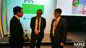 Quentin Debetz, Charge de mission innovation, Ambassade de France en Russie and RUSNANOPRIZE 2015 laureates - Patrice Simon, Professor in Materials Sciences at Paul Sabatier University and Yury Gogotsi, Distinguished University Professor and Trustee Chair at Drexel University, Department of Materials Science and Engineering, Director of the A.J. Drexel Nanomaterials Institute, Member of the Board of Materials Research Society, MRS and