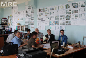 At the photo from left to right: S.Saenko (KIPT), M.Gubinskyi (NMetAU), Igor Barsukov (American Energy Technologies Company, USA), I.Tomashevskaya (STCU), STCU’s Deputy Executive Director (USA) Vic Korsun, project technical monitor Dave Carter and Andrew Castiglioni(Argonne National Laboratory, USA) at MRC office, August 2013