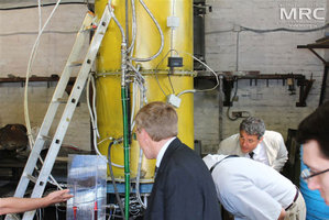 At MRC work premises O.Gogotsi presented manufactured annealing furnace, 2500 C , to american partners: Dave Carter (Argonne National Laboratory, USA), Igor Barsukov (American Energy Technologies Company, USA), and Andrew Castiglioni (Argonne National Laboratory, USA), Materials Research Centre, August 2013