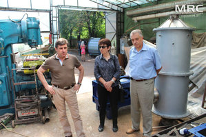 At the photo from left to right: S.Saenko (KIPT), I.Tomashevskaya (STCU), M.Gubinskiy (DMetAU) observed equipment, manufactured due to the research and development project, MRC work premises, August 2013