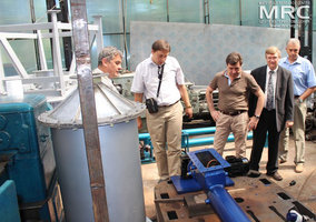 At the photo from left to right: O.Gogotsi, MRC Director, Igor Barsukov (American Energy Technologies Company, USA), project manager S.Saenko (KIPT), project technical monitor Dave Carter (Argonne National Laboratory, USA), project manager M.Gubinskyi (NMetAU), at MRC work premises, August 2013