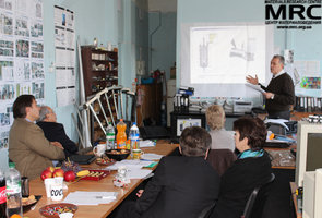 Working meeting at MRC office, from left to right: American partners I. Barsukov (AETC) and Upendra S. Rohatgi(Brookhaven National Laboratory), M.Gubinskiy(NMetAU), N.Dudko, I.Tomashevskaya (STCU), S.Saenko (KIPT)