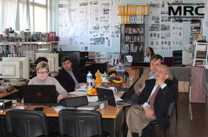 Discussion on the project progress at the meeting. From left to right: N.Dudko and I.Tomashevskaya (STCU), S.Saenko(KIPT), I. Barsukov (AETC, USA) and Upendra S. Rohatgi(Brookhaven National Laboratory, USA)