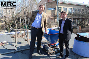 I. Barsukov (AETC, USA), and S. Saenko (KIPT) viewed installed units of technology line,manufactured by MRC under the project "Recycling Spent Batteries for Electric Drive Vehicles", April 17, 2013