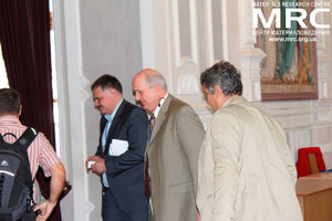 заместитель исполнительного директора УНТЦ от США доктор Вик Корсун, Эрих Бистрикер, эксперт по сотрудничеству в области научных исследований Министерства образования и науки Германии, директор Центра Материаловедения Алексей Гогоци