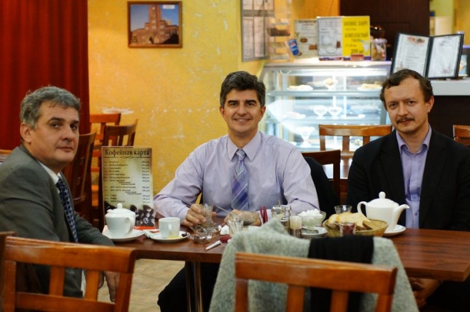 директор Центра материаловедения А.Г.Гогоци, профессор Ю.Г.Гогоци, Университет Дрекселя, США, замдекана факультета наук о материалах МГУ Е.А.Гудилин, МГУ, ноябрь 2013г