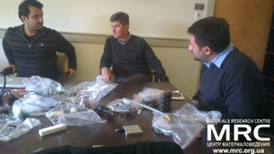 Majid Beidaghi,DNI,Post-Doctoral Researcher,Prof Yu. Gogotsi, Associate Dean for Special Projects, Director of Drexel Nanotechnology Institute, Distinguished University and Trustee Chair Professor, Material Science & Engineering Dept., Assistant Professor and Director of ECSL Caglan Kumbur, discussion